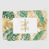 Modern Gold Green Tropical Leaves Monogram Golfhanddoek (Horizontaal)