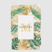 Modern Gold Green Tropical Leaves Monogram Golfhanddoek (Voorkant)