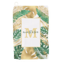 Modern Gold Green Tropical Leaves Monogram