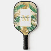 Modern Gold Green Tropical Leaves Monogram Pickleball Paddle (Voorkant)