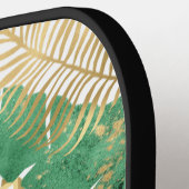 Modern Gold Green Tropical Leaves Monogram Pickleball Paddle (Links Detail)