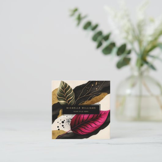 Modern Gold Greenery Leaf Abstract Vierkante Visitekaartje (Staand voorkant)