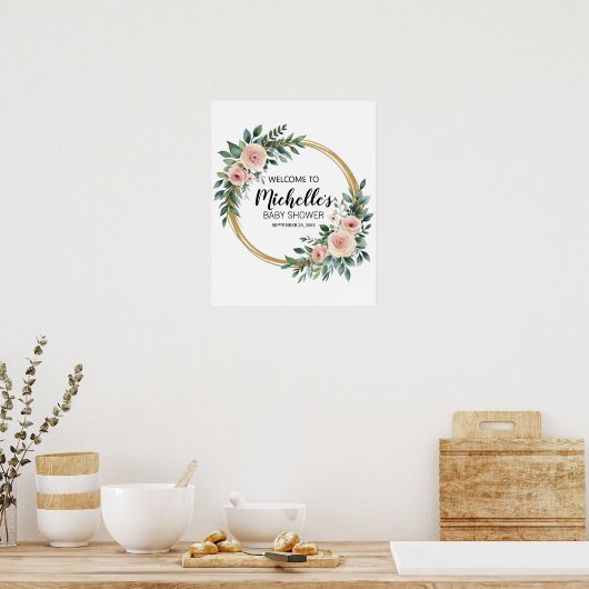 Modern Gold Greenery meisje baby shower welkomstbo Poster (Keuken)