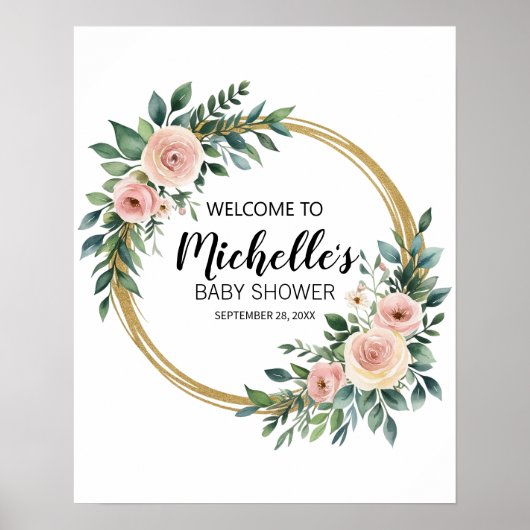 Modern Gold Greenery meisje baby shower welkomstbo Poster (Voorkant)