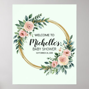 Modern Gold Greenery meisje baby shower welkomstbo Poster