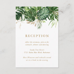Modern Gold Greenery Tropical Wedding Reception Informatiekaartje