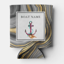 Modern Gold & Grey Agate Geode & Anchor Boat Name Blikjeskoeler