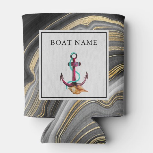 Modern Gold & Grey Agate Geode & Anchor Boat Name Blikjeskoeler (Achterkant)