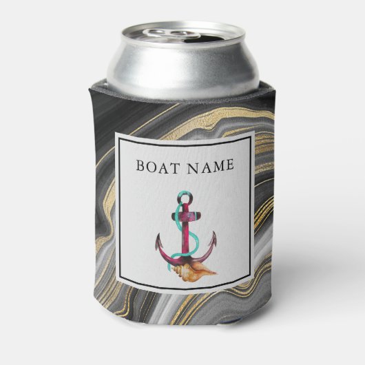 Modern Gold & Grey Agate Geode & Anchor Boat Name Blikjeskoeler (Blikje Achterkant)