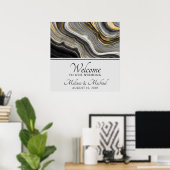 Modern Gold & Grey Agate Geode Gemstone Abstract Poster (Thuiskantoor)