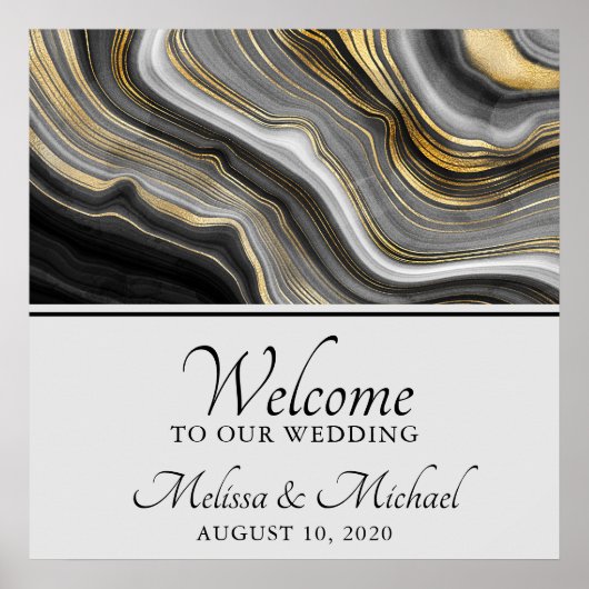 Modern Gold & Grey Agate Geode Gemstone Abstract Poster (Voorkant)