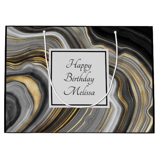 Modern Gold & Grey Agate Geode Gemstone Birthday Groot Cadeauzakje (Voorkant)