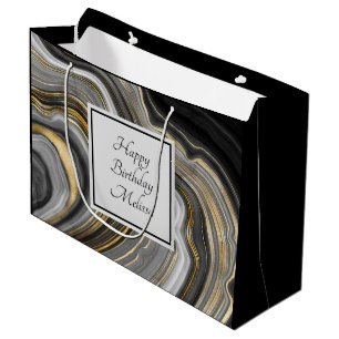 Modern Gold & Grey Agate Geode Gemstone Birthday Groot Cadeauzakje