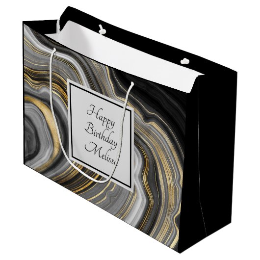 Modern Gold & Grey Agate Geode Gemstone Birthday Groot Cadeauzakje (Voorkant Gekanteld)