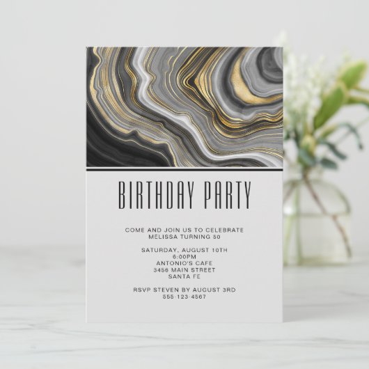 Modern Gold & Grey Agate Geode Gemstone Birthday Kaart (Staand voorkant)