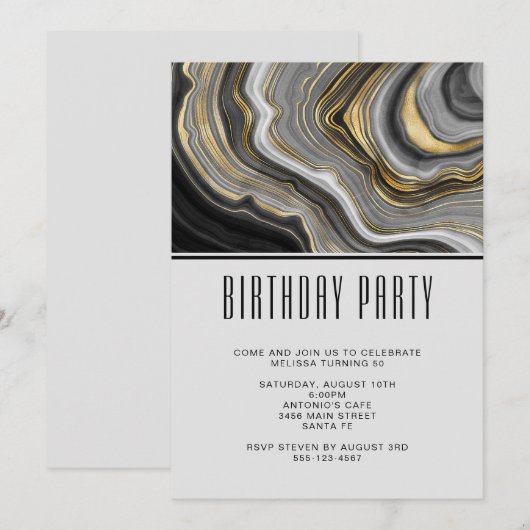 Modern Gold & Grey Agate Geode Gemstone Birthday Kaart (Voorkant / Achterkant)