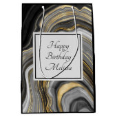 Modern Gold & Grey Agate Geode Gemstone Birthday Medium Cadeauzakje (Voorkant)