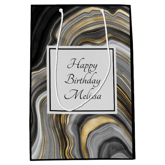 Modern Gold & Grey Agate Geode Gemstone Birthday Medium Cadeauzakje (Voorkant)