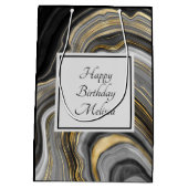 Modern Gold & Grey Agate Geode Gemstone Birthday Medium Cadeauzakje (Achterkant)