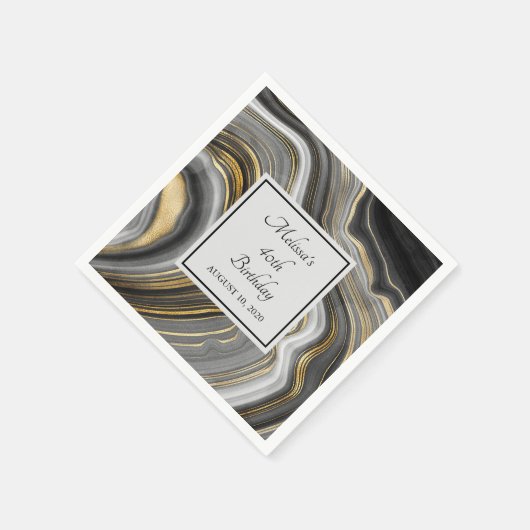 Modern Gold & Grey Agate Geode Gemstone Birthday Servet (Hoek)