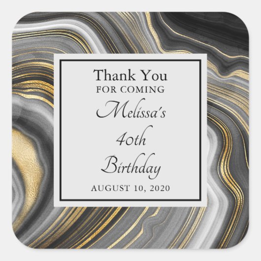 Modern Gold & Grey Agate Geode Gemstone Birthday Vierkante Sticker (Voorkant)