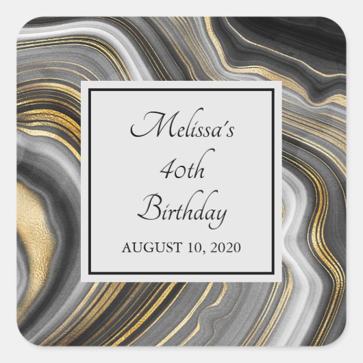 Modern Gold & Grey Agate Geode Gemstone Birthday Vierkante Sticker (Voorkant)