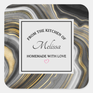 Modern Gold & Grey Agate Geode Gemstone Kitchen Vierkante Sticker