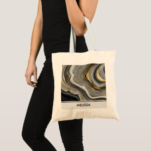 Modern Gold & Grey Agate Geode Gemstone Tote Bag