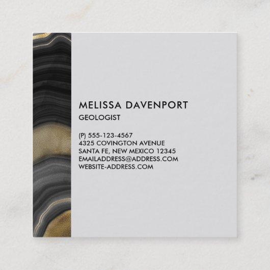 Modern Gold & Grey Agate Geode Gemstone Vierkante Visitekaartje (Achterkant)