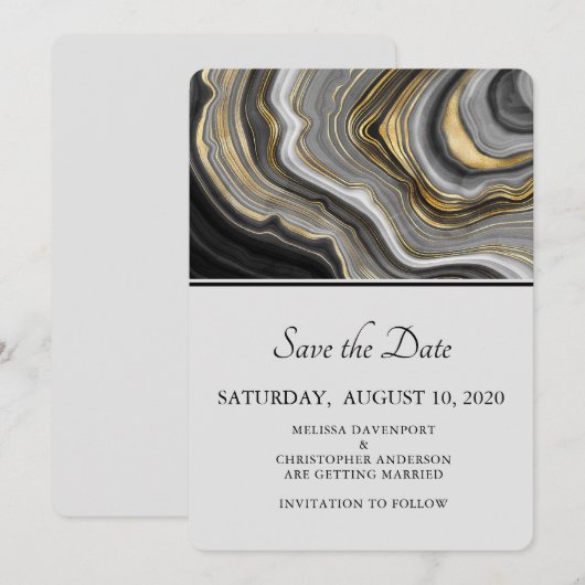 Modern Gold & Grey Agate Geode Gemstone Wedding Save The Date (Voorkant / Achterkant)