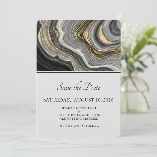 Modern Gold & Grey Agate Geode Gemstone Wedding Save The Date (Staand voorkant)