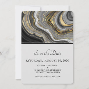 Modern Gold & Grey Agate Geode Gemstone Wedding Save The Date