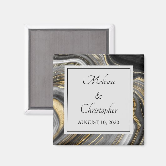 Modern Gold & Grey Agate Geode Mineral Wedding Magneet (Voorkant / Achterkant)