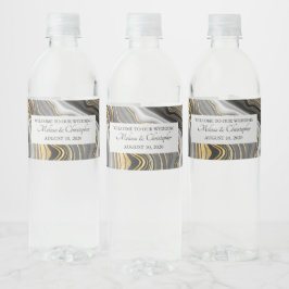 Modern Gold & Grey Agate Geode Mineral Wedding Waterfles Etiket