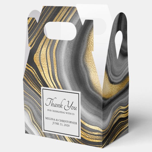 Modern Gold & Grey Agate Geode Wedding Bedankdoosjes (Geopend)