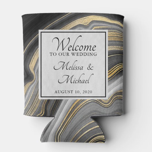 Modern Gold & Grey Agate Geode Wedding Blikjeskoeler (Achterkant)