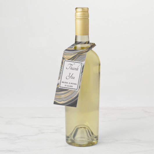 Modern Gold & Grey Agate Geode Wedding Flessenhanger (Schuin)