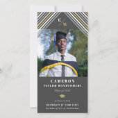 Modern Gold Grey Diagonal Stripes Photo Afstuderen Aankondiging (Voorkant)