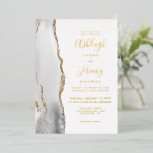 Modern Gold Grey White Agate Wedding Folie Uitnodiging (Staand Voorkant)