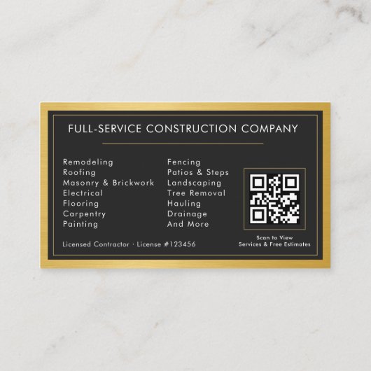 Modern Gold Handyman QR Code Black Visitekaartje (Achterkant)