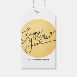 Modern Gold Happy Nieuwjaar Typografie Cadeaulabel