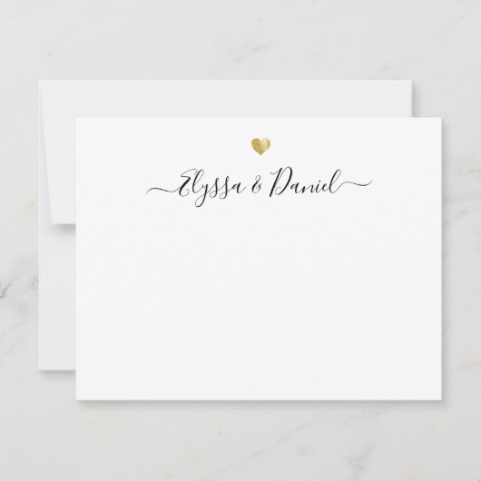 Modern Gold Heart Bedankt Script Aangepaste naam Notitiekaartje (Voorkant)