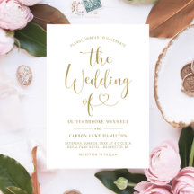 Modern Gold Heart Calligraphy Script Wedding