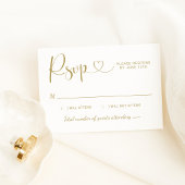 Modern Gold Heart Calligraphy Script Wedding RSVP Kaartje