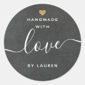 Modern Gold Heart Handgemaakt met liefde door Ronde Sticker (Voorkant)