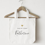 Modern Gold Heart Maid of Honor Canvas tas<br><div class="desc">Aangepast ontworpen canvas tas voor uw eerwraak met een gepersonaliseerde naam in een moderne handkalligrafie met een gouden hartdesign.</div>