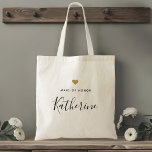 Modern Gold Heart Maid of Honor Canvas tas<br><div class="desc">Aangepast ontworpen canvas tas voor uw eerwraak met een gepersonaliseerde naam in een moderne handkalligrafie met een gouden hartdesign.</div>