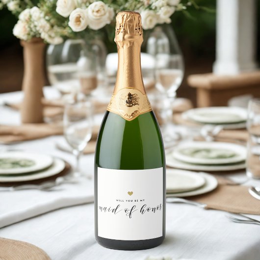Modern Gold Heart Maid of Honor Voorstel Sparkling Wijnetiket