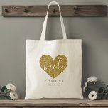 Modern Gold Heart persoonlijke bride Tote Bag<br><div class="desc">Aangepast ontworpen canvas tas met een gouden glitter hart en een modern handcalligrafisch ontwerp. Pas de naam van de bruid aan.</div>