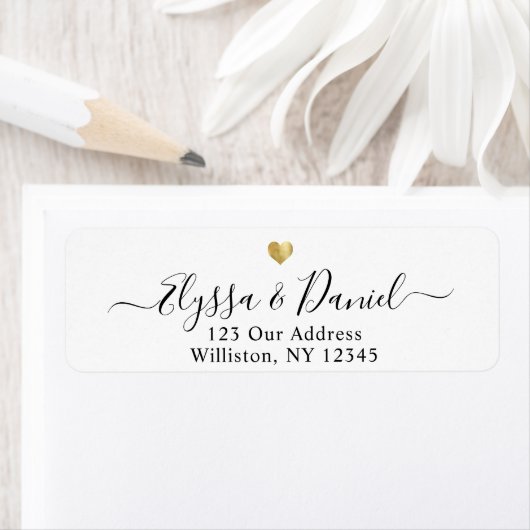 Modern Gold Heart Script Aangepaste naam Etiket (Insitu)